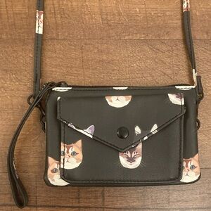 Cat Print Crossbody Wallet Purse Cute Aesthetic Kawaii Quirky Playful Cute EUC